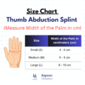 Thumb Abduction Splint Size Chart